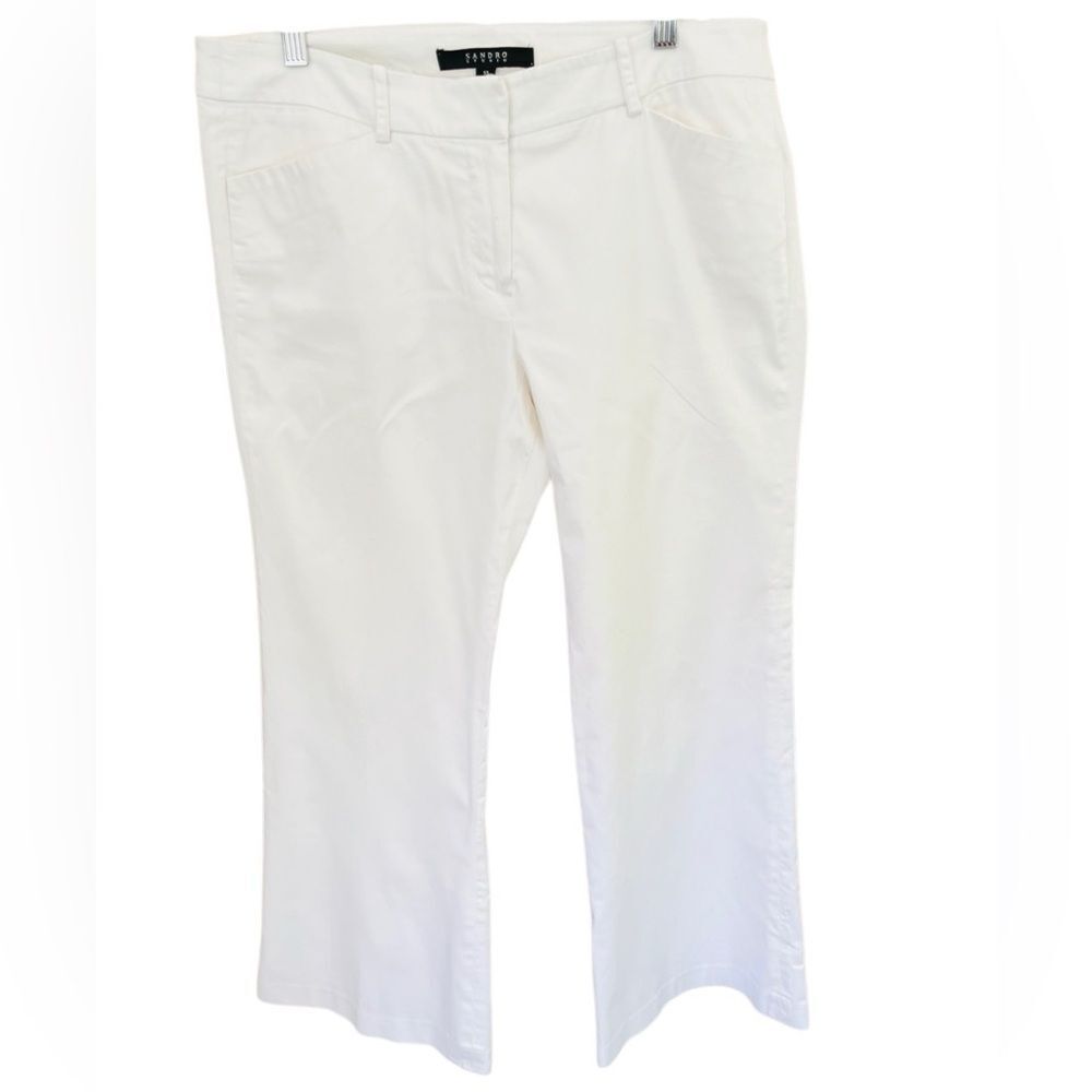 Sandro Studio White wide leg flare cotton & elastane pants size 10.